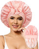Picture of Satin Bonnet for Women Silk Bonnets for Sleeping Curly Hair Bonnet with Elastic Tie Band Reversible Double Layer Sleep Cap Hair Wrap (Pink)