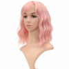 Picture of VCKOVCKO Natural Wavy Pastel Pink Wig Colorful Wigs With Air Bangs Short Bob Wigs Women's Shoulder Length Wigs Curly Wavy Synthetic Cosplay Wig Bob Wig for Girls(12", Lovely Pink)