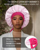 Picture of Satin Bonnet for Women Silk Bonnets for Sleeping Curly Hair Bonnet with Elastic Tie Band Reversible Double Layer Sleep Cap Hair Wrap (Rose Red + Pink)