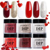 Picture of AZUREBEAUTY Dip Powder Nail Set, Red Burgundy Rose Berry Sparkle Milky Snow White Silver Glitter, 6 Colors Dipping Powder Starter Kit French Nail Art Manicure DIY Salon, No Need Nail Lamp Cured