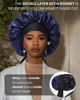 Picture of Satin Bonnet for Women Silk Bonnets for Sleeping Curly Hair Bonnet with Elastic Tie Band Reversible Double Layer Sleep Cap Hair Wrap (Black + Dark Blue)