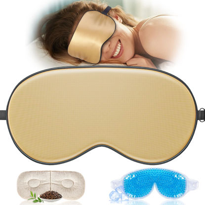 Picture of TOPOINT Silk Sleep Mask Light Blocking, 3-in-1 Cooling Heated Eye Mask for Sleeping, Includes Silk Senna Seed and Gel Eye Masks, for Migraine Dry Eye Dark Circles Women Men