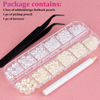 Picture of Belleboost Flat Back Pearls Kits 1 Box of Flatback White&Beige Half Round Pearls with Pickup Pencil and Tweezer for Home DIY and Professional Nail Art, Face Makeup and Craft