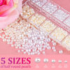 Picture of Belleboost Flat Back Pearls Kits 1 Box of Flatback White&Beige Half Round Pearls with Pickup Pencil and Tweezer for Home DIY and Professional Nail Art, Face Makeup and Craft