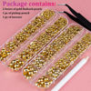 Picture of Belleboost Flat Back Pearls Kits 2 Boxes of Flatback Gold Half Round Pearls with Pickup Pencil and Tweezer for Home DIY and Professional Nail Art, Face Makeup and Craft