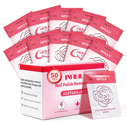 Picture of NXJ INFILILA Nail Polish Remover Pads, Nail Polish Remover Wipes, 50PCS Quick Nail Polish Remover Wipes Big Size Portable, Individually Wrapped Nail Polish Remover Wet Wipes