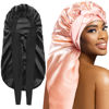 Picture of 2Pcs Bonnets for Black Women Braid Bonnet, Large Long Satin Bonnet for Braids, Silk Bonnet with Stretchy Tie Band Sleep Cap Hair (Black&Champagne Gold)