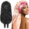 Picture of 2Pack Bonnets for Black Women Braid Bonnet, Large Long Bonnet Satin Bonnet for Braids,Black Women Silk Bonnet with Stretchy Tie Band Braid Bonnet for Sleeping Extra Long (Black&Golden Pattern)