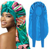 Picture of 2Pcs Bonnets for Black Women Braid Bonnet, Large Long Bonnet Satin Bonnet for Braids,Black Women Silk Bonnet with Stretchy Tie Band Braid Bonnet for Sleeping Extra Long (Blue&Printing Flower) Purple