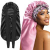 Picture of 2Pack Bonnets for Black Women Braid Bonnet, Large Long Bonnet Satin Bonnet for Braids,Black Women Silk Bonnet with Stretchy Tie Band Braid Bonnet for Sleeping Extra Long (Black&Pink Pattern)