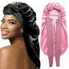 Picture of 2Pcs Bonnets for Black Women Braid Bonnet, Large Long Satin Bonnet for Braids, Silk Bonnet with Stretchy Tie Band Sleep Cap Hair (2Pcs-Black&Rose Pink)