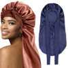 Picture of 2Pack Bonnets for Black Women Braid Bonnet, Large Long Bonnet Satin Bonnet for Braids,Black Women Silk Bonnet with Stretchy Tie Band Braid Bonnet for Sleeping Extra Long (Brown & Dark Blue) Purple