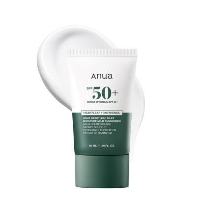 Picture of Anua Heartleaf Silky Moisture Mild Sunscreen, Broad Spectrum SPF 50+ with Moisturizing Formula, Lightweight Korean Sunscreen, Natural finish, Vegan, korean skin care 50ml / 1.69 fl. oz.