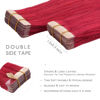 Picture of WENNALIFE Tape in Hair Extensions Human Hair, 20pcs 50g 18 inch Red Remy Hair Extensions Straight Human Hair Tape in Extensions Skin Weft Tape Extensions Human Hair