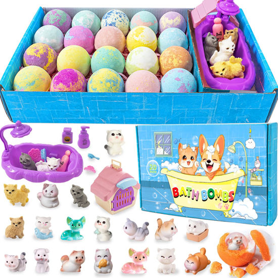 Picture of Kids Bath Bombs with Surprise Inside, 20 Pack Kids Bath Bombs Gift Set, Natural Organic Bubble Bath Kids Foam Bath, Kids Birthday Gifts for Girls Boys