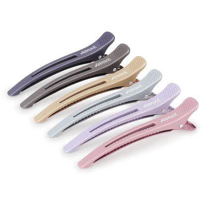 Picture of AIMIKE 6pcs Professional Hair Clips for Styling Sectioning, Anti-Slip No-Trace Duck Billed Hair Clips with Silicone Band, Salon and Home Hair Cutting Clips for Hairdresser, Women, Men - 4.3” Long