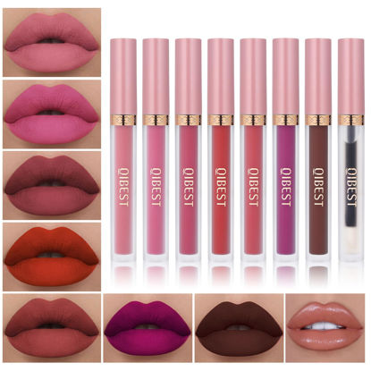 Picture of QiBest 7Pcs Matte Liquid Lipstick and 1Pcs Lip Plumper Makeup Set, Pigmented Waterproof Halloween Lip Make Up Valentine's Day Gift Lip Gloss Sets Long Wearing Velvet Lip Kit for Teens & Women