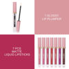 Picture of QiBest 7Pcs Matte Liquid Lipstick and 1Pcs Lip Plumper Makeup Set, Pigmented Waterproof Halloween Lip Make Up Valentine's Day Gift Lip Gloss Sets Long Wearing Velvet Lip Kit for Teens & Women