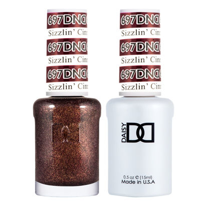 Picture of DND Gel Polish Set, Brown Collection, UV/LED Gel Polish and Air Dry Nail Lacquer, Matching Chip-Free Polish Duo, 697 Sizzlin’ Cinnamon, 0.5 Fl Oz