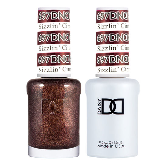 Picture of DND Gel Polish Set, Brown Collection, UV/LED Gel Polish and Air Dry Nail Lacquer, Matching Chip-Free Polish Duo, 697 Sizzlin’ Cinnamon, 0.5 Fl Oz