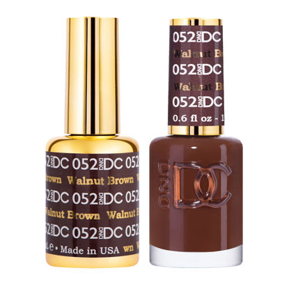 Picture of DND DC Gel Polish Set, Brown Collection, UV/LED Gel Polish and Air Dry Nail Lacquer, Matching Chip-Free Polish Duo, 052 Walnut Brown, 0.5 Fl Oz