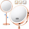 Picture of 10X Large Lighted Makeup Mirror, Rechargeable 8" Height Adjustable Vanity Mirror, 1x/10x Magnifying Mirror with 3 Color, Brightness Adjustable, 360° Rotation Double Sided Mirror, Ideal Gift(Rose Gold)
