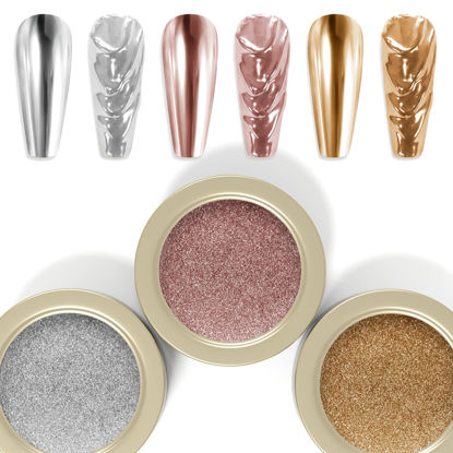 Picture of Laza 3 Colors Chrome Nail Powder Mirror Effect Metallic Dust Holographic Glitter Glazed Manicure Decoration Reflective Pigment for DIY Gel Polish Nail Art, Resin Craft, Gifts - Rose Moonlight