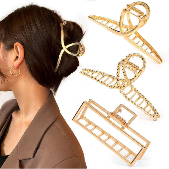 Picture of Mehayi 3 PCS Metal Large Claw Clips for Thick Heavy Hair, Strong Hold Big Non-Slip Hair Catch Barrette Jaw Clamp for Long Hair, Fashion Styling Accessories for Women Girls