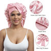 Picture of AWAYTR Long Satin Bonnet for Women - Double Layer Elastic Silk Bonnet for Braids Hair Sleeping Cap with Tie Band (Pink)