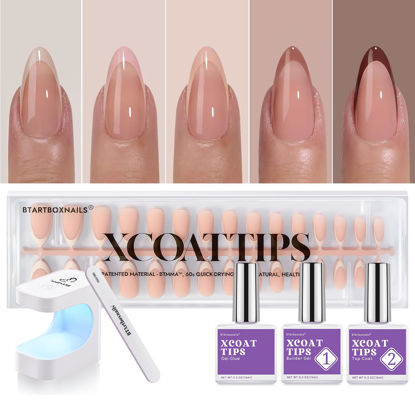 Picture of BTArtboxnails XCOATTIPS French Gel Nails - Skin Tones French Tip Press on Nails, Medium Almond Nail Tips with Nail Gel, French Protecting Duo, Nail Lamp, All in One Fake Nail Valentines Day Gifts