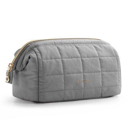 Picture of BAGSMART Makeup Bag Travel Toiletry Bag, Puffy Padded Make Up Bags for Women Makeup Organizer Case, Wide-open Pouch Purse Travel Essentials Toiletries Accessories Brushes, Gray