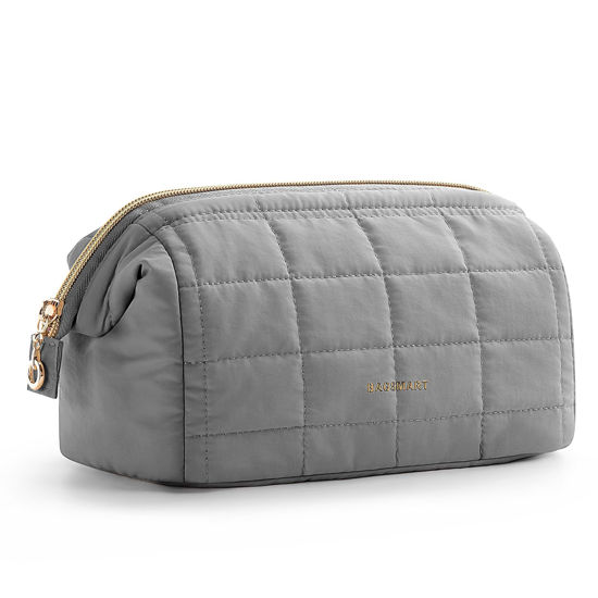 Picture of BAGSMART Makeup Bag Travel Toiletry Bag, Puffy Padded Make Up Bags for Women Makeup Organizer Case, Wide-open Pouch Purse Travel Essentials Toiletries Accessories Brushes, Gray