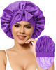 Picture of Satin Bonnet for Women Silk Bonnets for Sleeping Curly Hair Bonnet with Elastic Tie Band Reversible Double Layer Sleep Cap Hair Wrap (Purple)