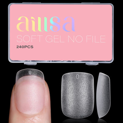 Picture of AILLSA Extra Short Square Nail Tips Gel XS Nails Tips Acrylic Press On Squoval Nail Tips 240 PCS False Full Cover Matte Nail Tips Kit 15 Sizes with Storage Box for Valentine's Day