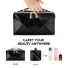Picture of stona Travel Makeup Bag for Women, Large Capacity PU Leather Waterproof Checkered Cosmetic Bags, Portable Pouch Open Flat Toiletry Bag, Make up Organizer with Divider and Handle