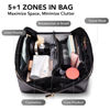 Picture of stona Travel Makeup Bag for Women, Large Capacity PU Leather Waterproof Checkered Cosmetic Bags, Portable Pouch Open Flat Toiletry Bag, Make up Organizer with Divider and Handle