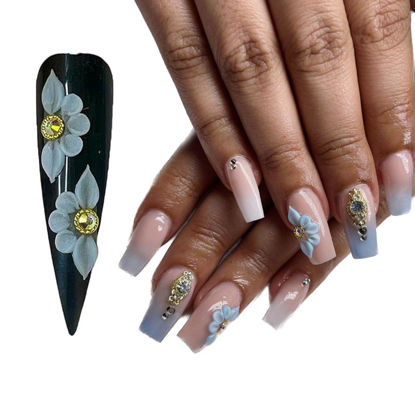 Picture of Set 10Pcs Blue 3D Sweet Season Poinettia (5 Petals) Flower Nail Art Charms Handmade by Acrylic Powder Design Acrylic Nail Art for Women Girls (Blue-10Pcs)