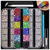 Picture of Colorful Face Gems with Makeup Glue, 2.4-6mm AB+Clear Glass Round Flatback Crystal + 2-5mm Resin Rhinestones for Eye Hair Makeup Body Art Manicure DIY Crafts with Dot-Brush Pen, Pickup Tools