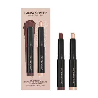 Picture of Laura Mercier Caviar Stick Cream Eyeshadow: 24HR Wear, Long Lasting, Rich Color, Easily Blendable & Buildable, Waterproof, Hyaluronic Acid, Petit Icons Duo Eyeshadow Stick Set, Rosegold and Dark Cacao