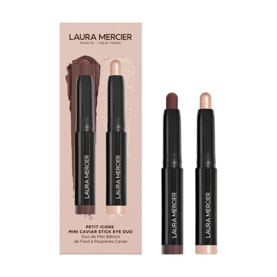 Picture of Laura Mercier Caviar Stick Cream Eyeshadow: 24HR Wear, Long Lasting, Rich Color, Easily Blendable & Buildable, Waterproof, Hyaluronic Acid, Petit Icons Duo Eyeshadow Stick Set, Rosegold and Dark Cacao