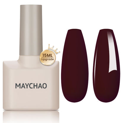 Picture of MAYCHAO 15ML Gel Nail Polish 1Pc Dark Red Gel Polish Soak Off UV LED Nail Polish Nail Art Starter Manicure Salon DIY at Home, 0.5 OZ