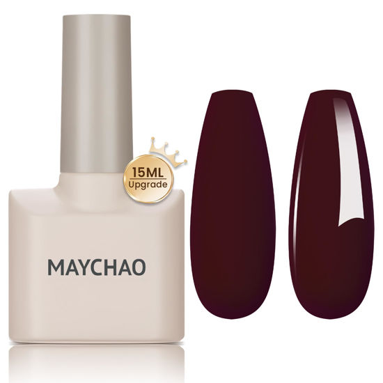 Picture of MAYCHAO 15ML Gel Nail Polish 1Pc Dark Red Gel Polish Soak Off UV LED Nail Polish Nail Art Starter Manicure Salon DIY at Home, 0.5 OZ