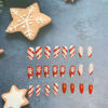 Picture of 24pcs Christmas Press on Nails Medium Almond Fake Nails Snowflake Winter Xmas Nails Press on Red White Stripes with Designs Acrylic Full Cover Glossy Glue on Nails Artificial Nails Christmas for Women