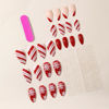Picture of 24pcs Christmas Press on Nails Medium Almond Fake Nails Snowflake Winter Xmas Nails Press on Red White Stripes with Designs Acrylic Full Cover Glossy Glue on Nails Artificial Nails Christmas for Women