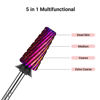 Picture of MelodySusie Professional 5 in 1 Nail Drill Bits, 3/32'' Carbide Tungsten Multi-function Bits, Suitable for Manicure Pedicure Cuticle Gel Polishing, Technicians Bits, Purple, Series Bit-M,Extra Coarse