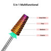 Picture of MelodySusie Professional 5 in 1 Nail Drill Bits, 3/32'' Carbide Tungsten Multi-function Bits, Suitable for Manicure Pedicure Cuticle Gel Polishing, Technicians Bits, Purple, Series Bit-M, Coarse