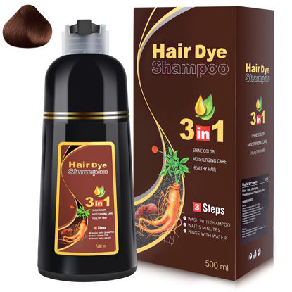 Picture of IIIMEIDU Dark Brown Hair Dye Shampoo 3 in 1 for Gray Hair, Herbal Ingredients Shampoo Black Hair Dye for Women Men, Grey Coverage Shampoo 500ml
