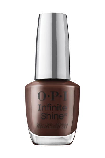 Picture of OPI Infinite Shine Not Afraid of the Dark | Opaque Dark Brown Crème Long Wear Gel Like Nail Polish | Vegan, Long Lasting, Streak Free