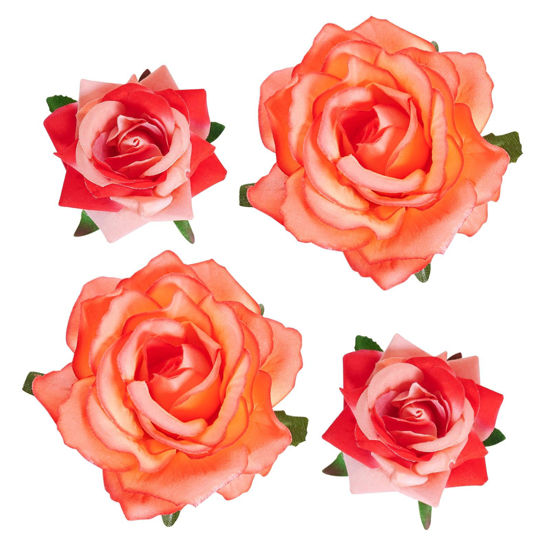 Picture of Topbuti Rose Hair Clip Flower Hairpin Rose Brooch Floral Clips, 4 Pcs Fabric Rose Flowers Hair Clips Mexican Hair Flowers Pin up Headpieces for Wedding Party Mother's Day (2 Sizes) (Pink Red)
