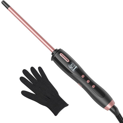 Picture of Wavytalk 3/8 Inch Small Curling Iron, Small Curling Iron Wand for Short & Long Hair, Ceramic Small Barrel Curling Iron with Adjustable Temperature, Include Heat Resistant Glove (Rose Pink)